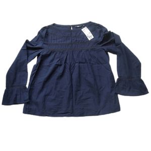 Uniqlo Bell Sleeve Navy Top Size Medium Long Sleeve Lace Trim
